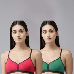 AROUSY Pink & Green Cotton T-Shirt Bra - Pack Of 2-picture-38