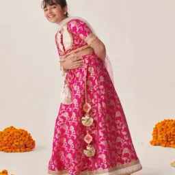 Pspeaches Girls Magenta Regular Fit Printed Lehenga Choli image 3