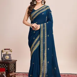 OFLINE SELECTION Ethnic Motifs Embroidered Pure Silk Saree with Blouse Piece-picture-26