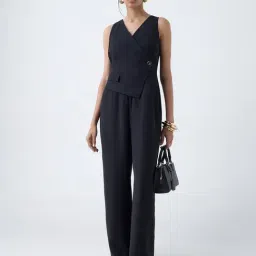 Wardrobe by Westside Black Solid V-Neck Jumpsuit-image-25