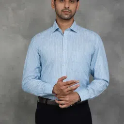 GreenFibre Blue Cotton Regular Fit Striped Shirt-image-10
