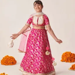 Pspeaches Girls Magenta Regular Fit Printed Lehenga Choli image 4