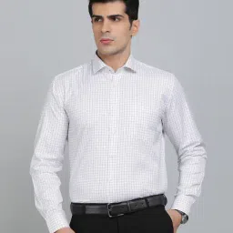 Greenfibre White Cotton Regular Fit Checked Shirt-picture-18