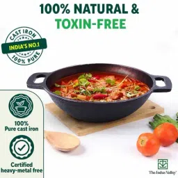 The Indus Valley Black Cast Iron Kadai for Deep Frying with Tadka Pan (25.4cm, 2.5L) image 3
