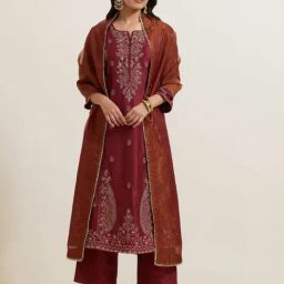 Priya Chaudhary Maroon Afreen Embroidered Chanderi Silk Kurta-picture-4