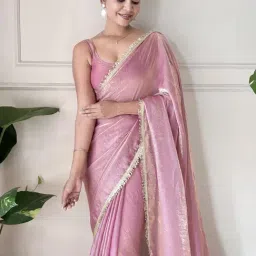 Saree Mall Mauve Organza Embellished Saree with Blouse Piece image 4