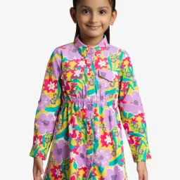 Ed-A-Mamma Girls Multi Corduroy Printed Casual Dress-image-12