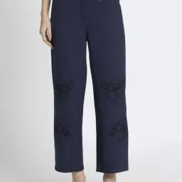 SHAYE Blue Embroidered Casual Trousers-image-41