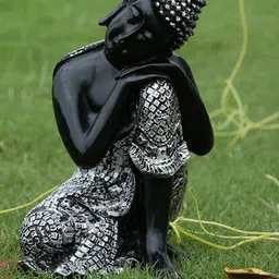 eCraftIndia Silver-Toned & Black Resting Buddha on Knee Idol-picture-12