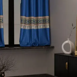 Stoa Paris Navy Sateen Printed Window Curtain Versailles-image-23