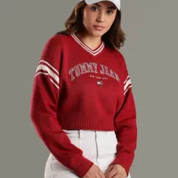 TOMMY HILFIGER Regatta Red Regular Fit Cotton V-Neck Sweater image 5