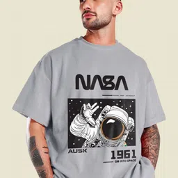 THE BEETEL HOUSE Men NASA Typography Printed Round Neck Cotton Oversized T-shirt-picture-36