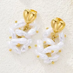 DressBerry Stainless Steel 18K Gold-Plated Pearls Heart Shaped Anti Tarnish Drop Earrings-picture-20