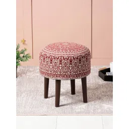 Nestroots Red Cotton Wooden Ottoman image 1