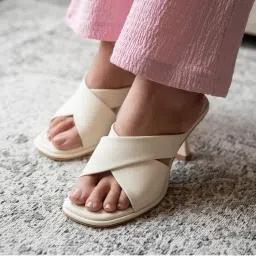 Coral Haze HIRED Ivory Broad Criss Cross Strap Heels-image-73