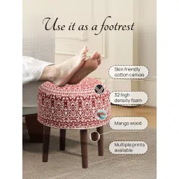 Nestroots Red Cotton Wooden Ottoman image 4