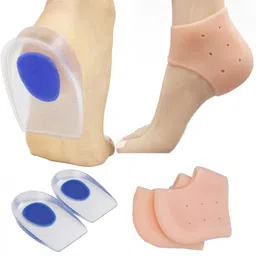 Clopic Combo Silicone Half Heel Socks Silica Gel Heel Cups Pad Shoe Inserts for Plantar Fascilitis Moisturizing Socks Foot-Care and Anti Heel Cracks Repair Ankle Pain Heel Spur Shoe Support Pad image 1