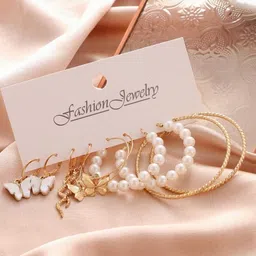 Zaphariq Set Of 5 Gold-Plated Pearls Studded Geometric Hoop Earrings-picture-15