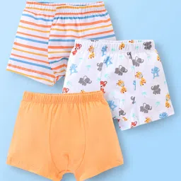 Babyhug 100% Cotton Solid and Elephant Printed Trunk Pack of 3 - Orange & White-picture-21