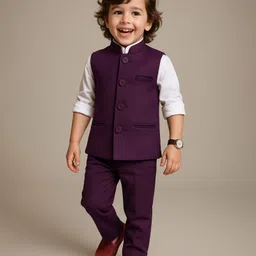 Babyhug Woven Full Sleeves Stretch Fit Party Suit With Waist Coat - Grey & Wine-picture-26