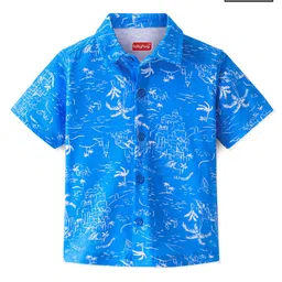 Babyhug Cotton Knit Half Sleeves Shirt Beach Theme Print- Blue-picture-26