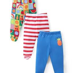 babyhug Babyoye 100% Organic Cotton Bootie Leggings With Striped & Fruit Print Pack of 3 - Multicolor-picture-16