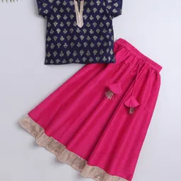 The Magic Wand Half Sleeves Floral Printed Choli & Lace Embellished Lehenga Set - Navy Blue & Fuchsia Pink-picture-14