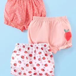 Babyhug Single Jersey 100% Cotton Knit Antibacterial Bloomers with Polka Dots & Peach Print Pack of 3 - Peach & White-picture-34