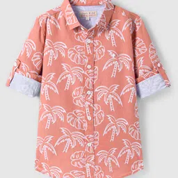 JASH KIDS Cotton Knit Full Sleeves Tropical Theme Printed Shirt - Dark Peach image 1