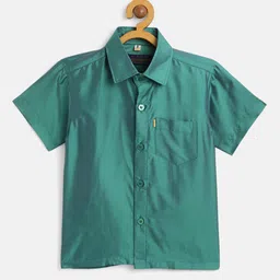 THANGAMAGAN Viscose Half Sleeves Soild Lining Shirt - Sea Green image 1