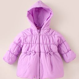 Little Kangaroos Knit Full Sleeves Hooded Quilted Jacket with Bow Applique - Lilac-picture-15