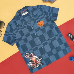 Pantaloons Junior Cotton Half Sleeves Checked Shirt - Navy Blue-picture-28