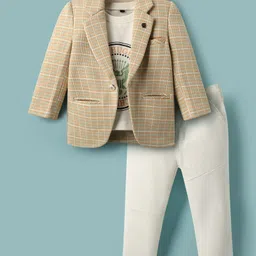 Dapper Dudes Full Sleeves Checked Blazer With Typography Printed Tee & Bottom - Orange-picture-13