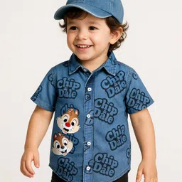 Babyoye Disney Cotton Knit Half Sleeves Shirt with Chip & Dale Print - Blue-picture-12