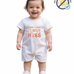 COCOON ORGANICS 100% Cotton Knit Mommy Daddy I Love Hugs Text Printed Anti Microbial Romper - White-picture-21