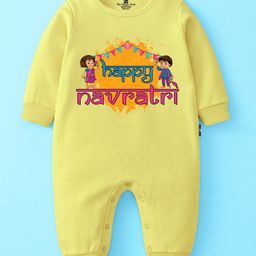The Peppy Tend 100% Cotton Knit Navratri Theme Full Sleeves Happy Navratri Text Printed Romper - Yellow-picture-49