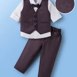 Mark & Mia Cotton Woven Full Sleeves Solid 3 Piece Party Suit With Bow - Wine & White-picture-28