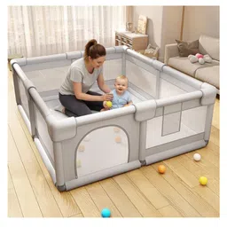 StarAndDaisy Play Pen for Baby Large Foldable Kids Play Yard for Infants & Toddlers, Safety Baby Fence with Non-Slip Base for Indoor & Outdoor Use 130 x 130 cm -Light Grey-image-85