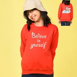 NUSYL Fleece Knit Full Sleeves Believe In Yourself Text Printed Light Winter Sweatshirt - Red-image-11