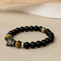 SANAA CREATIONS Unisex Crimson Stone Onyx & Howlite Stones Studded Elasticated Bracelet image 2