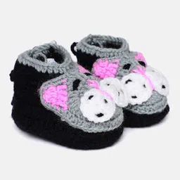 MayRa Knits Pack Of 2 Hand Knitted Colour Block  Detailed Woollen Booties - Black And Grey image 3