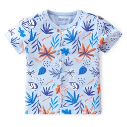 Babyoye 100% Cotton Knit With Eco Jiva Finish Half Sleeves Vests with Leaf Print Pack of 2 - Blue image 2