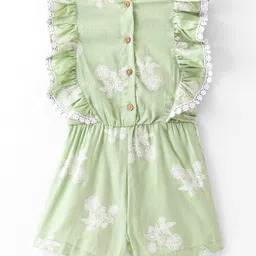 lil' drama Lil Drama Cotton Satin Sleeveless Stylish Jumpsuit - Green image 3