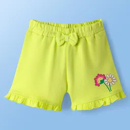 Babyoye Interlock Knit Eco Jiva Finish Shorts With Heart and Floral Print with Bow Applique Pack of 3 - Dark Pink Green & White image 2