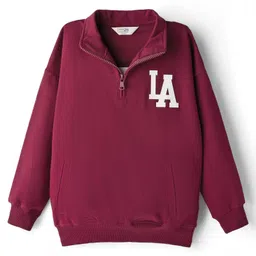 Primo Gino 100% Cotton Knit Terry Oversized Drop Shoulder Full Sleeves High Neck Zipper Sweatshirt with Print at Front & Back and Jogger Set- Maroon image 2