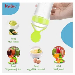 Kritiu Baby Feeding Combo 1 Food Feeder 1 Fruit Nibbler With 3 cotton Waterproof Bibs -(Pack of-5) Green image 2