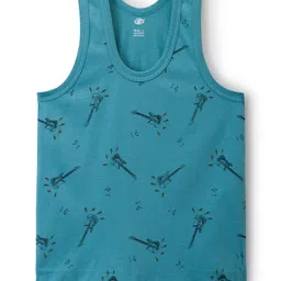 Zero Knit Sleeveless Vests With Tiger Guitar & Surfboard Print Pack of 3 - Teal Blue Olive Green & Pink image 2