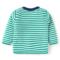 Babyhug Cotton Knit FullSleeves Sweater Set with Cap Dino Design - Mint Green & Navy Blue image 3