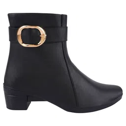 Shoetopia Buckle Applique Detailed Zipper Closure Boots - Black image 4