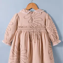 ToffyHouse Muslin Woven Full Sleeves Frock with Bloomer with Floral Print & Lace Detailing - Tan image 3